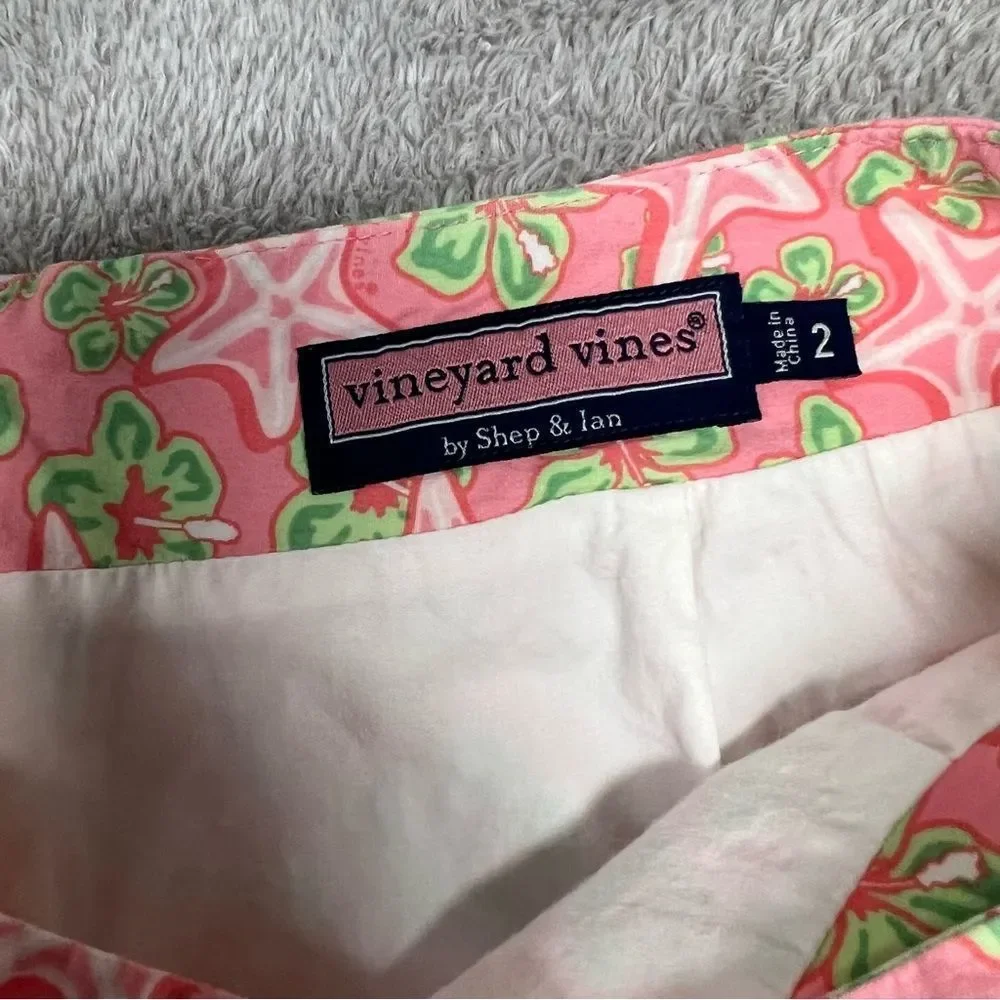 Vineyard Vines skirt womens 2 pink green Starfish floral hawaiian hibiscus - Picture 6 of 8